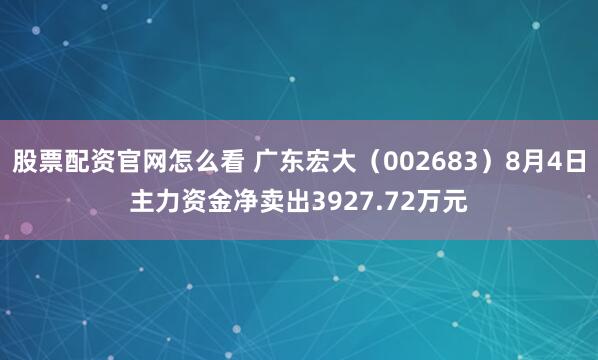 股票配资官网怎么看 广东宏大（002683）8月4日主力资金净卖出3927.72万元